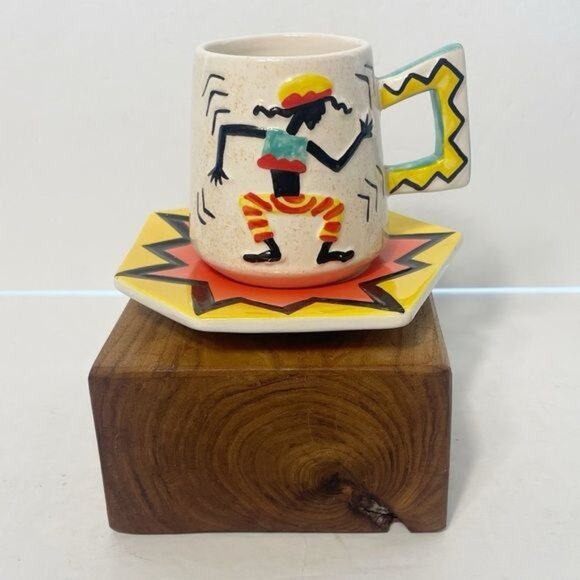 Vintage Clay Art Calypso Coffee Mug & Matching Saucer 1983 San Francisco - Picture 1 of 10